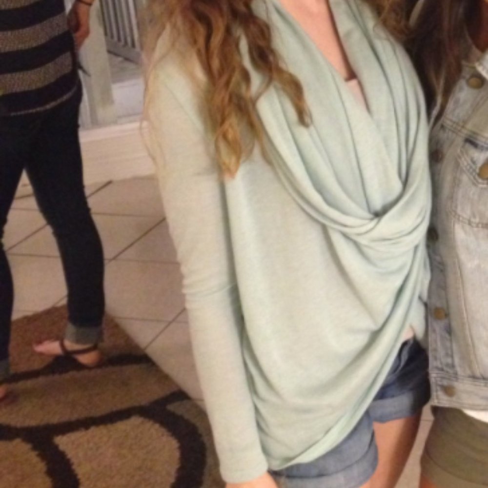 Tobi Lightweight Blue Wrap Sweater